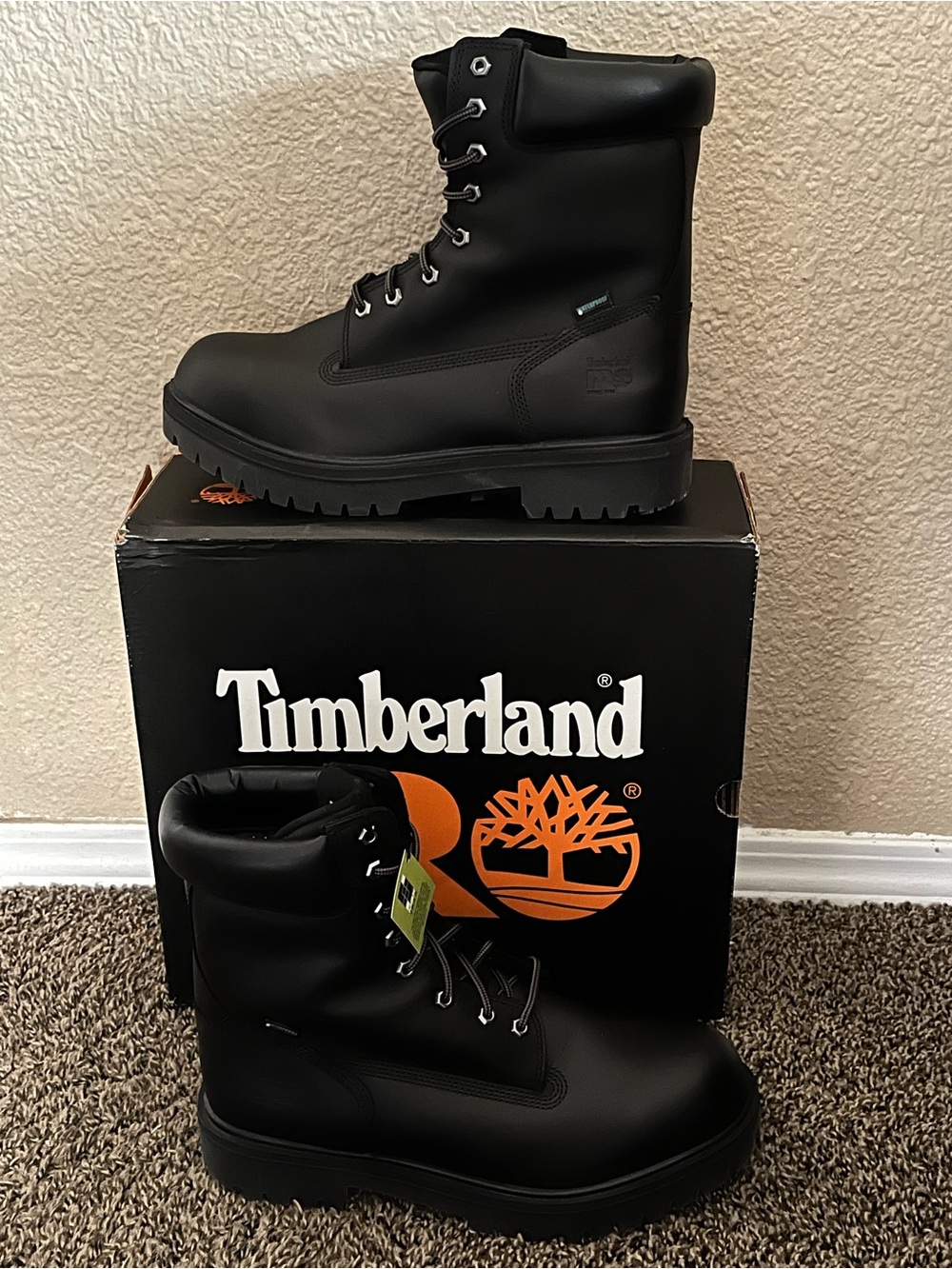 Timberland PRO 8" Direct Attach Men's Black Steel Toe Leather Boot Size-12M
